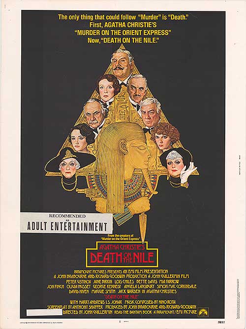 Mystery on the Nile Film Sticker displayed on a vintage movie poster.