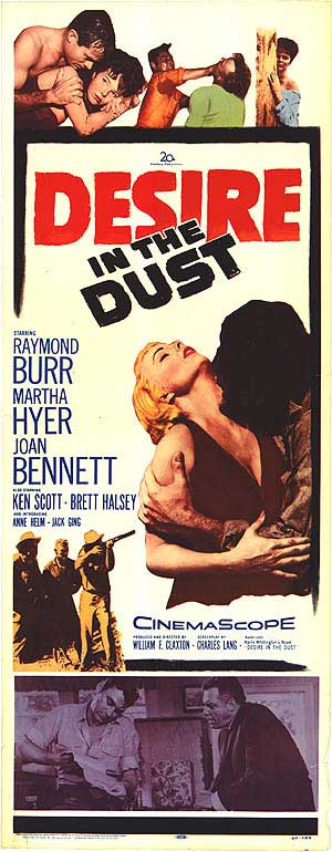 Front cover of Desire in the Dust DVD featuring Raymond Burr in a tense courtroom scene