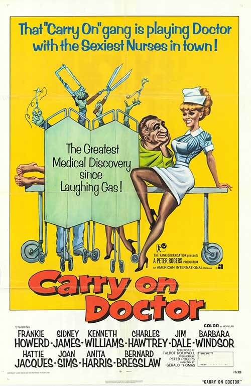 Cover of Carry On Doctor vintage book showcasing its classic design and humor.