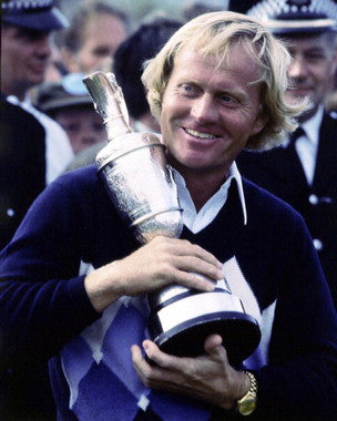 Jack Nicklaus golf shirt on the course with a golfer swinging