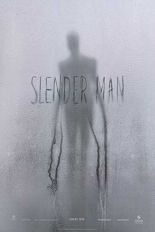 Front view of Slender Man action figure on display, highlighting its creepy design
