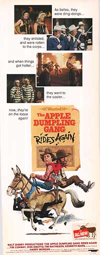 Cover of Apple Dumpling Gang Rides Again DVD showcasing the main characters in a fun scene.
