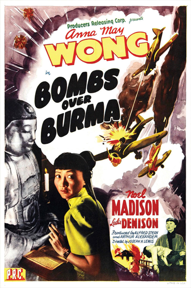Framed Bombs Over Burma art poster hanging in a minimalist living room