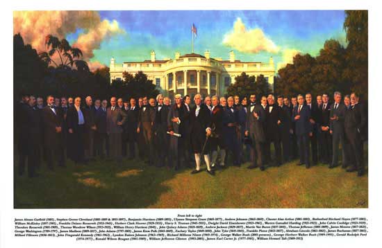 Close-up of elegant presidential oil print artwork, featuring rich colors and intricate details.