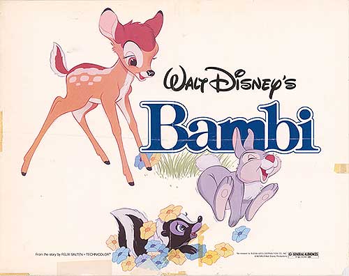 Close-up of vintage 1982 Bambi poster with visible tears and creases, ideal for Disney memorabilia collectors