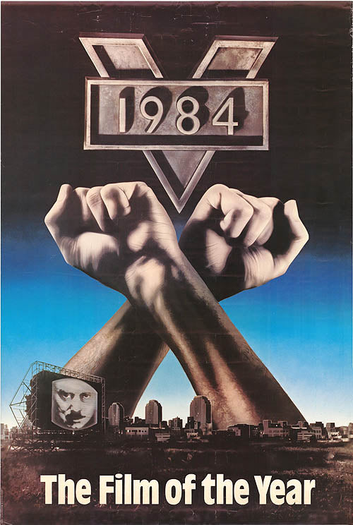 Cover of 1984 by George Orwell showing a dark dystopian theme.