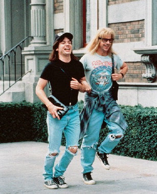 Wayne's World poster featuring Mike Myers and Dana Carvey in iconic poses.