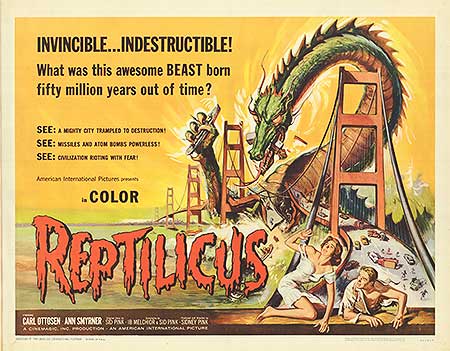 Close-up of the Reptilicus vintage movie poster showing detailed artwork