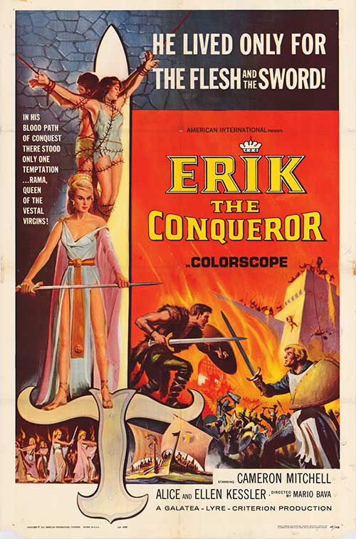 Close-up of Erik the Conqueror vintage film poster showing aged paper with slight tears — perfect for classic wall art.
