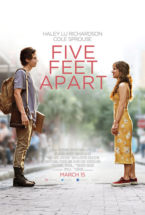 Cover of Five Feet Apart showing two teens standing apart, symbolizing their emotional journey.