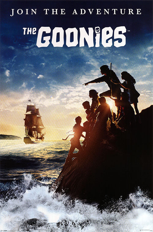 Goonies action figures displayed against a colorful backdrop