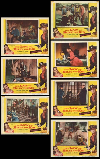 Law vs. Billy The Kid collectible card set showcasing seven vintage cards with unique designs.