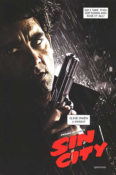 Front cover of Sin City movie DVD featuring Clive Owen in signature noir style