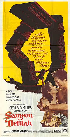 Front view of the Samson and Delilah vintage theater poster showcasing vibrant colors and details.