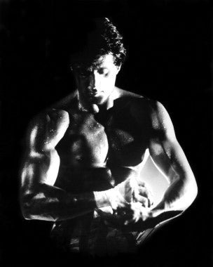 Front view of the Sylvester Stallone signed Rocky figure, showcasing detailed sculpting and signature placement.