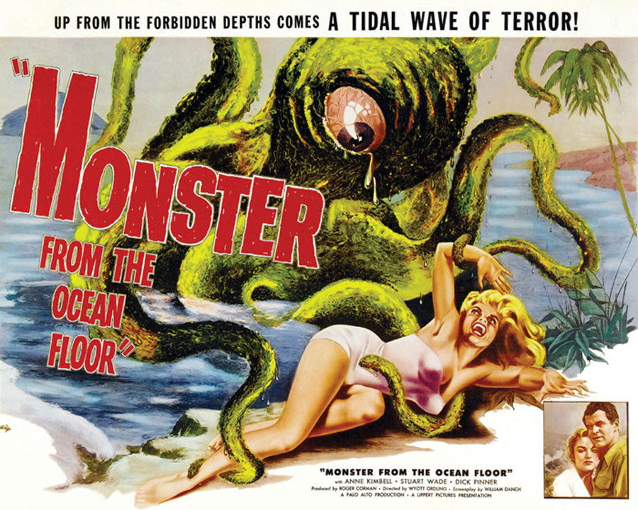 Monsters of the Deep Ocean Floor Art Print showcasing vibrant marine life.