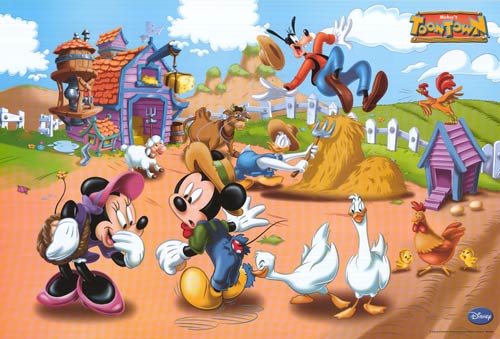 Disney Toontown plush toys displayed on a colorful shelf, perfect for playtime.