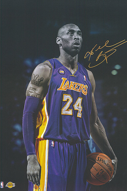 Close-up of a signed Kobe Bryant basketball with autograph visible