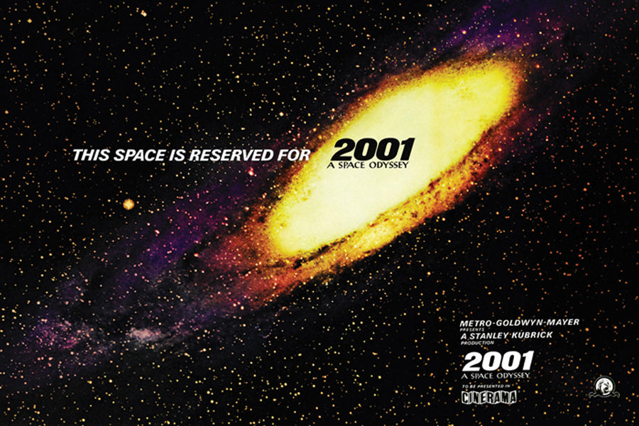 A vibrant giclee print of 2001: A Space Odyssey hanging in a modern living room.