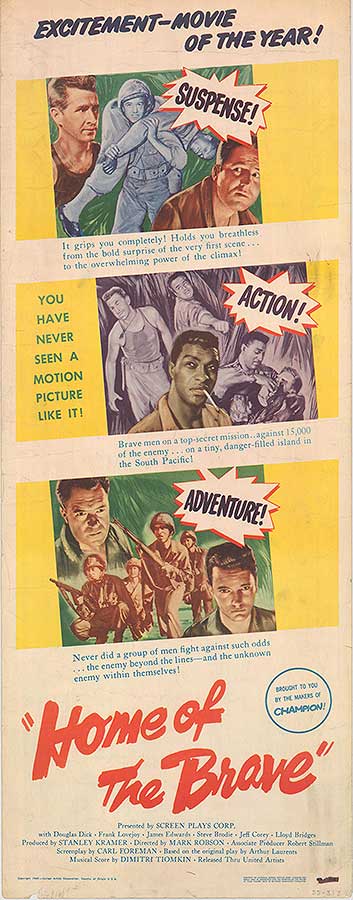 Close-up of vintage Home of the Brave poster displaying minor tears and stains