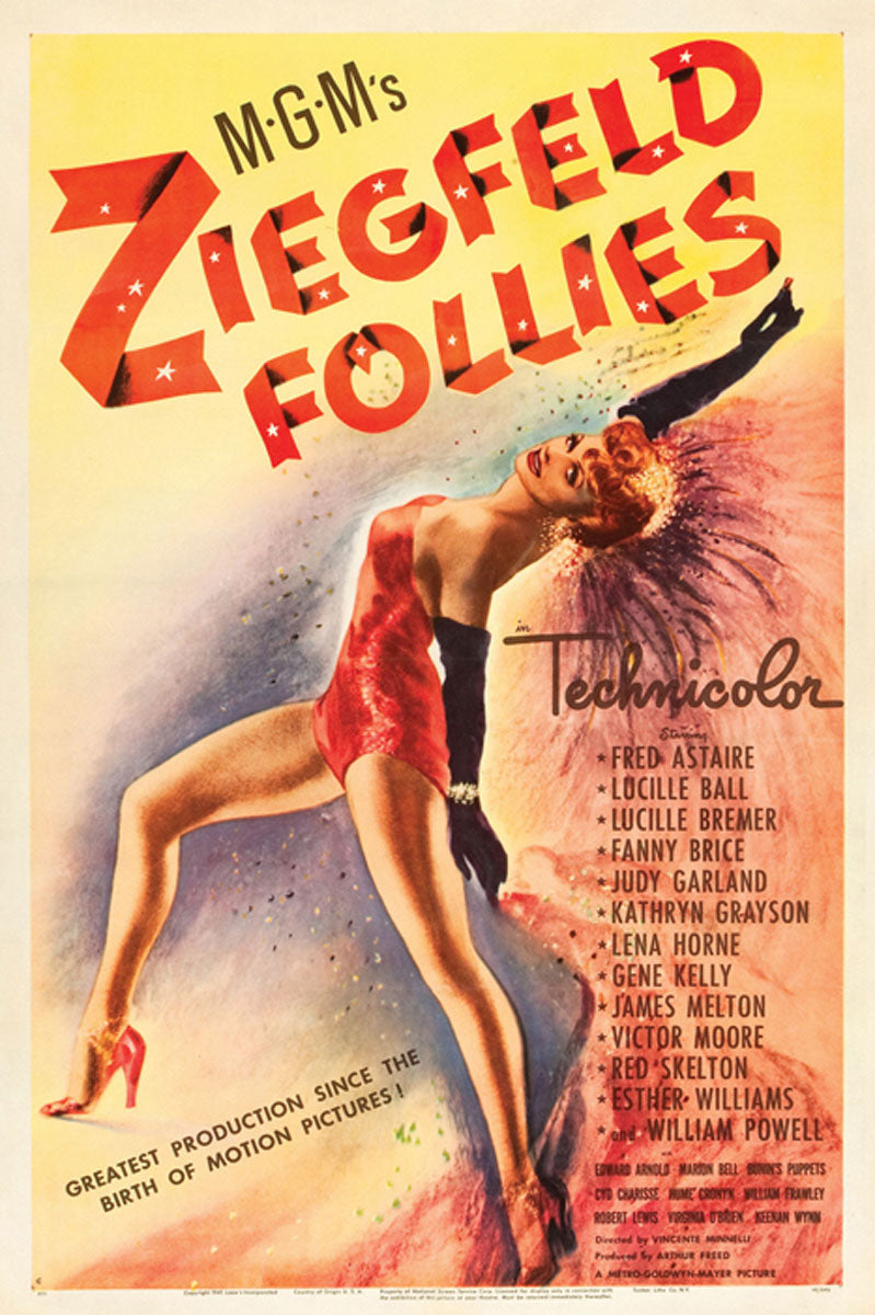 Front view of Ziegfeld Follies Giclee art print in a modern living room setting, enhancing the decor.