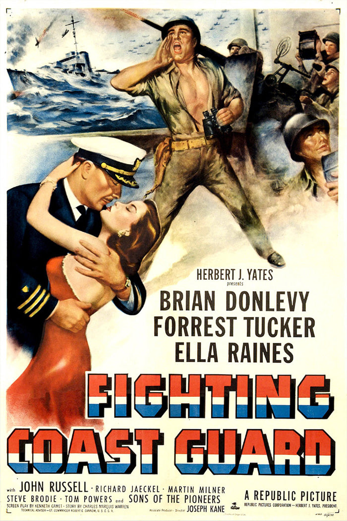 Fighting Coast Guard Art Print displayed in a modern living room, enhancing wall decor.