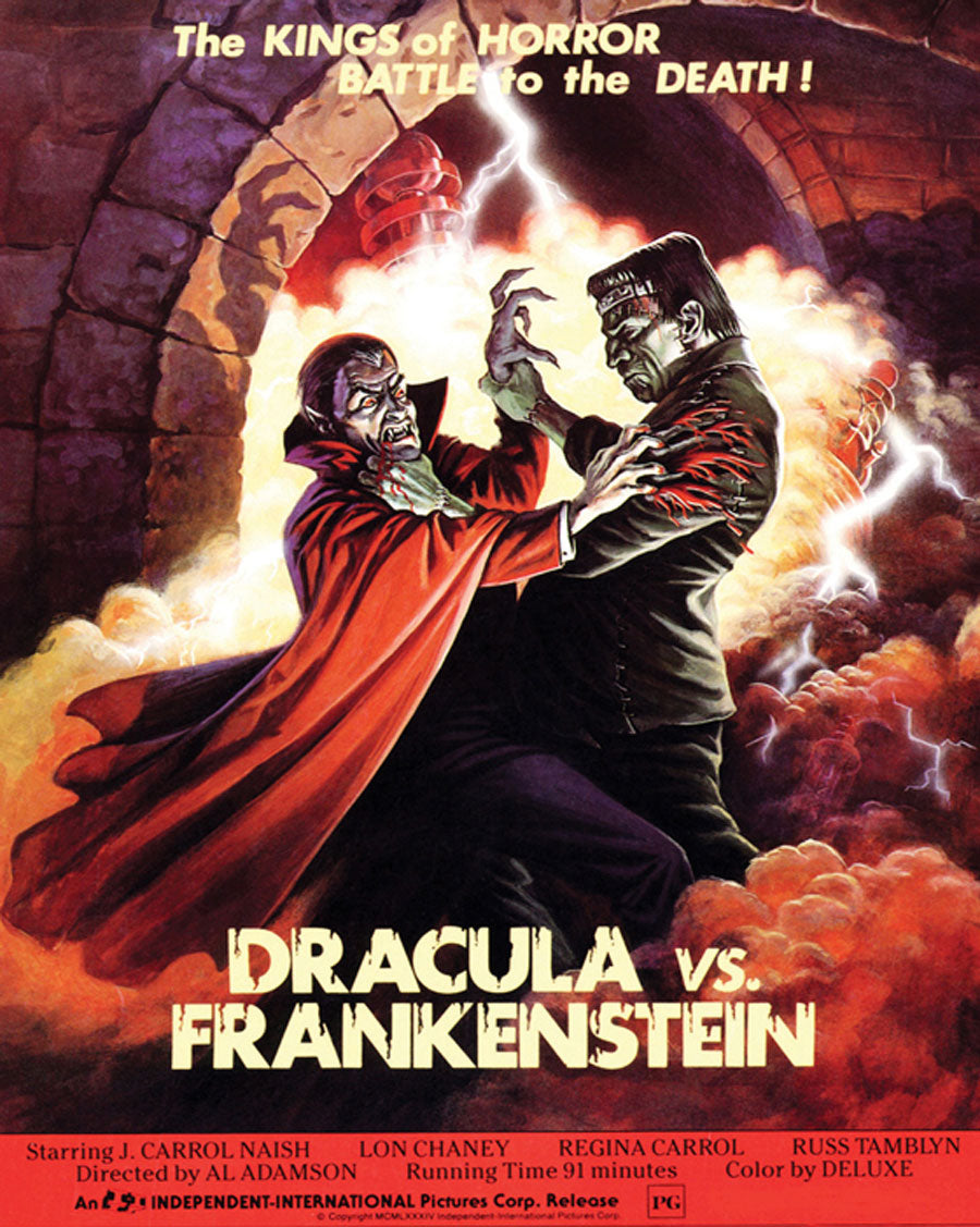 Frankenstein and Dracula giclee print displayed in a modern living room