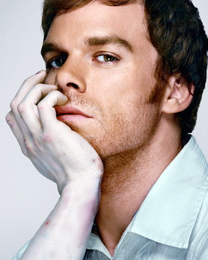Michael C. Hall in character as Dexter, showcasing his intense expression during a pivotal scene.