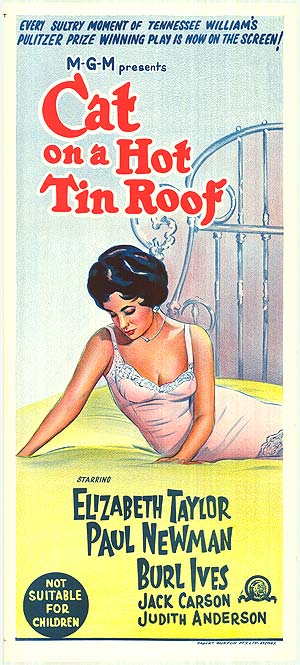 Cat on a Hot Tin Roof Daybill poster with noticeable faint fold lines, perfect for collectors.