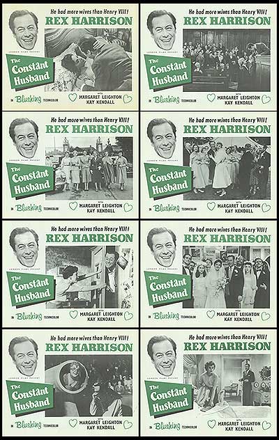 Front view of vintage lobby card set from Constant Husband film