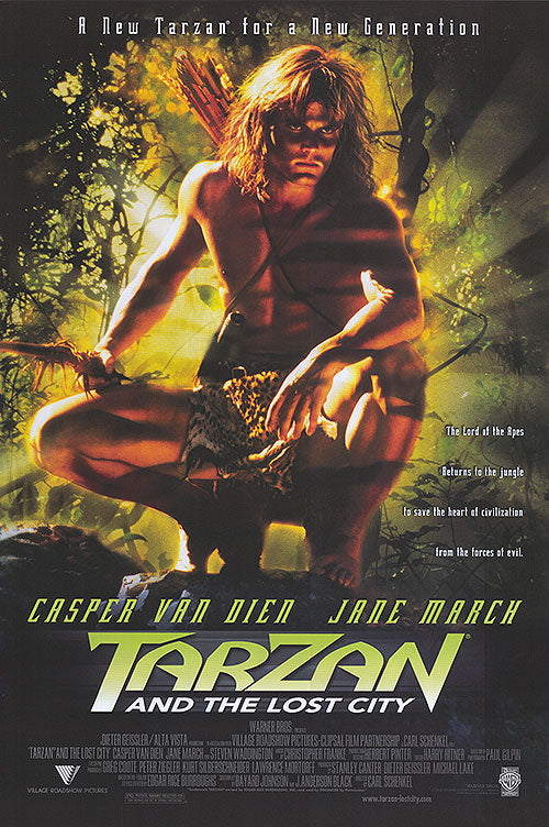 Tarzan swinging through jungle in Tarzan and The Lost City