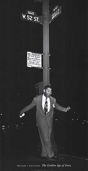 Dizzy Gillespie jazz album cover with vibrant 52nd Street artwork