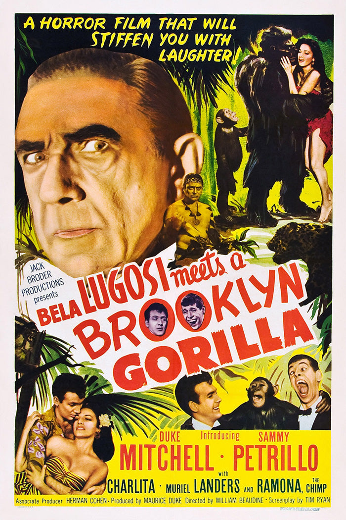 Close-up of Bela Lugosi meets a Brooklyn Gorilla giclee canvas art, showing vibrant colors and detailed design