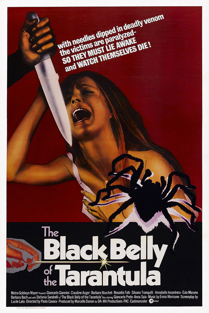 Close-up of Black Belly of the Tarantula giclee print highlighting vivid horror imagery