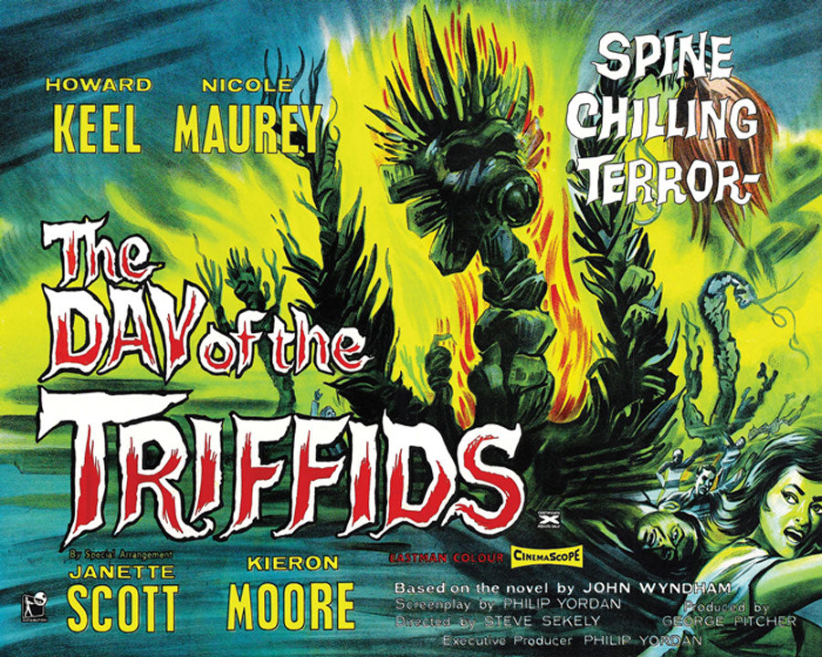 Triffids in Bloom giclee art print displayed in a stylish living room setting, adding a splash of color to the decor.