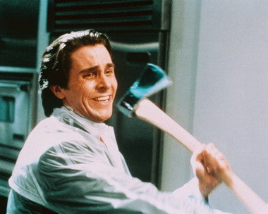 Framed American Psycho poster featuring Christian Bale’s character Patrick Bateman on a dark background
