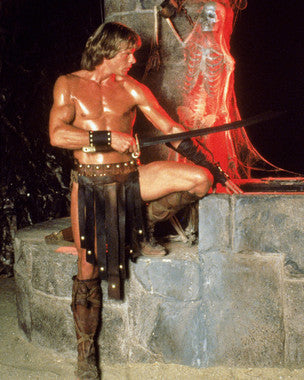 Marc Singer as the Beastmaster commanding animals in a mystical jungle scene
