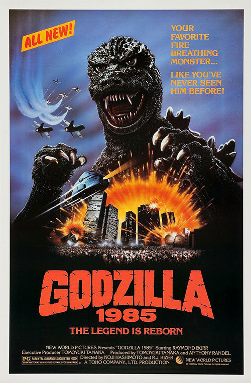 Close-up of vintage Godzilla 1985 toy showing detailed scales and facial expression