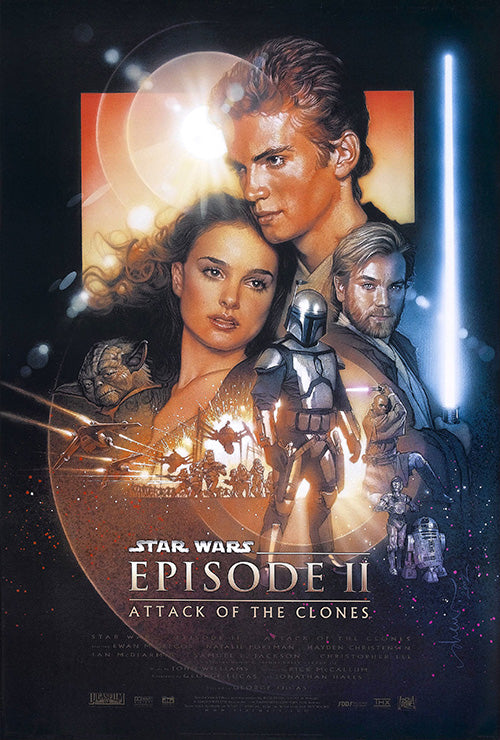 Star Wars Attack Of The Clones DVD and merchandise set display