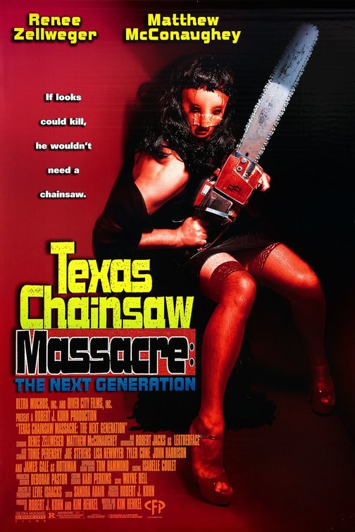Front view of Texas Chainsaw Massacre poster showcasing iconic horror imagery